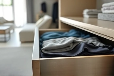 Organized deep drawer with smooth, hidden drawer slides.