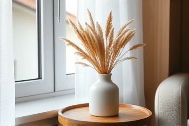 Minimalist dried flower decor in a cozy home setting.