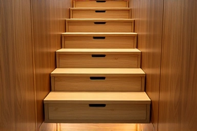 Clever duplex officetel staircase with integrated storage.