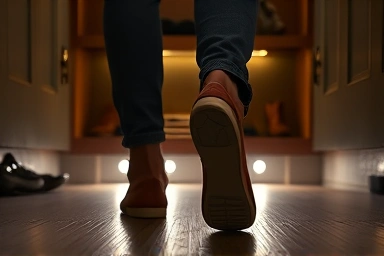 Automatic under-cabinet lighting for safe home entryway.