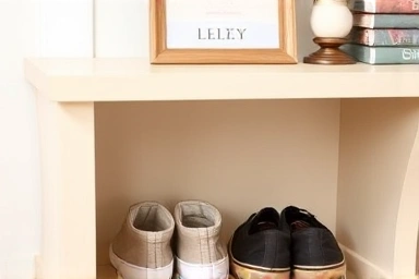 Close-up of DIY entryway bench storage, showcasing craftsmanship.