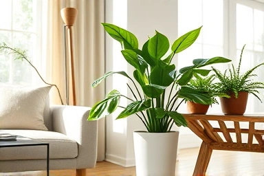 Realistic faux plant in a stylish living room setting.