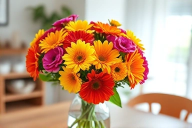 Fresh flowers in a vase, home decor, vibrant bouquet