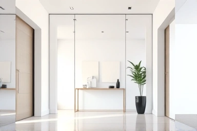 Modern entryway with a large full-length mirror