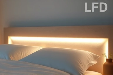 Modern bed headboard with integrated LED strip light