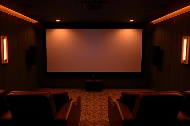Immersive home theater room with ambient lighting