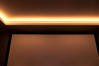 Subtle LED strip lighting in home theater