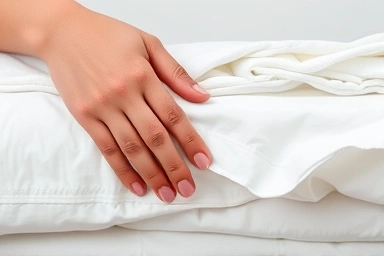 Soft, premium hotel bedding texture close-up.