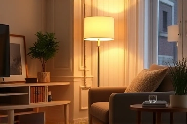 Cozy living room with IKEA floor lamp