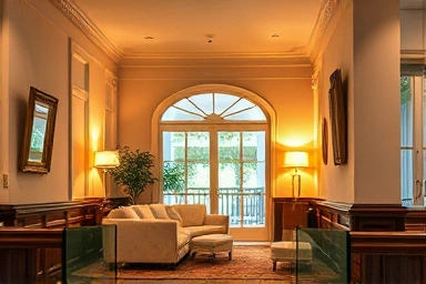 Cozy living room with warm indirect lighting