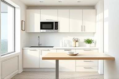 Modern small kitchen with multi-functional cabinet