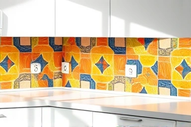 Modern kitchen wall with colorful tile stickers