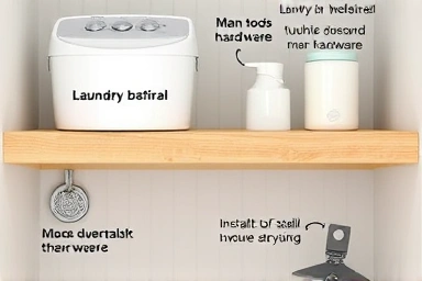 Close-up of durable laundry shelf materials and hardware.