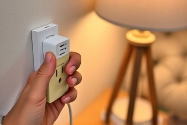Hand adjusting smart plug for LED lamp to save electricity.