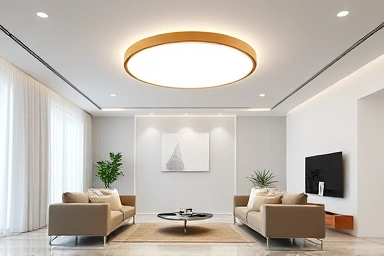 Modern living room with elegant circular ceiling light