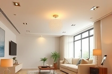 Modern living room with subtle downlight illumination
