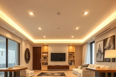 Modern living room with perfectly placed recessed ceiling lights.