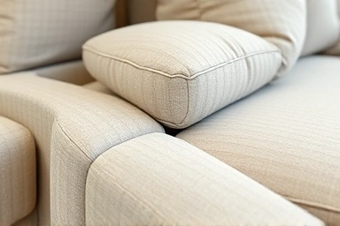 Close-up of modular sofa connection mechanism.
