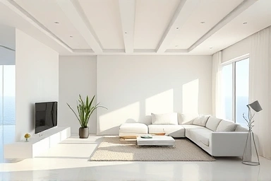 Modern living room with seamless wall-to-ceiling transition