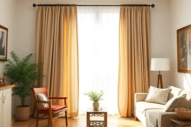 Elegant handmade curtains in a stylish living room.