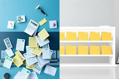 Chaotic vs. organized digital file management.