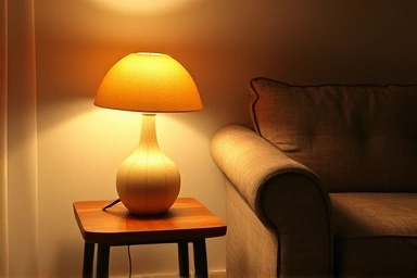 Cozy living room with portable wireless lamp
