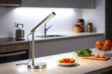 Modern kitchen task lighting with portable lamp