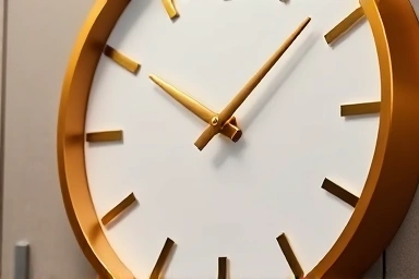 Elegant gold-framed silent wall clock.