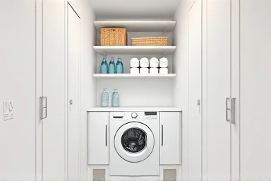 Optimized small laundry room with smart storage solutions.