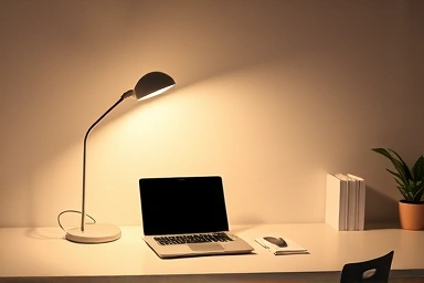 Sleek desk lamp illuminating a modern home office for focus