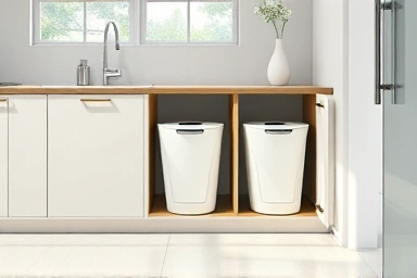 Modern kitchen with integrated recycling bins
