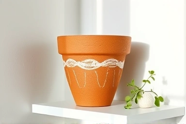 Stylish painted terracotta pot as interior decor