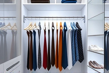 Organized closet with accessible ties and belts on a smart hanger.