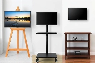 Variety of modern TV stands: easel, mobile, wall-mount alternatives