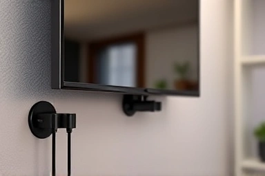 Close-up of seamless wall-mounted TV cable hiding