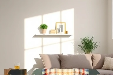 Minimalist wall shelf decor with plants and objects