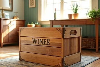 Repurposed wine box turned into a unique storage solution.