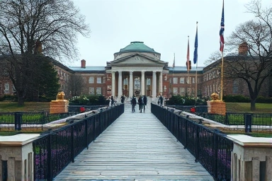Bridge of knowledge connecting student to university success.