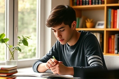 Student studying practice problems and notes