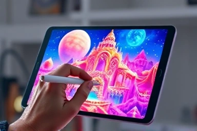Person creating AI art on a digital tablet.
