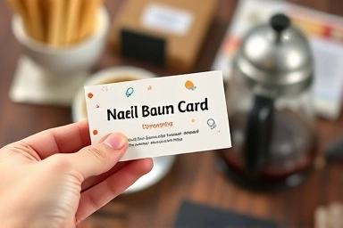 Hand holding learning card with coffee education symbols