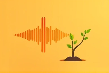 Abstract voice wave turning into a growing plant, symbolizing personal growth.