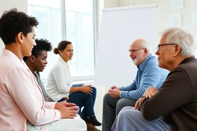 Adults engaged in professional caregiver training session.