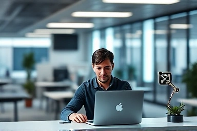 Person efficiently using AI for work productivity.
