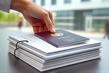 Chinese exchange student documents and passport for university application.