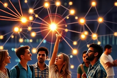 Ambitious individuals strategizing their future in a digital learning network.