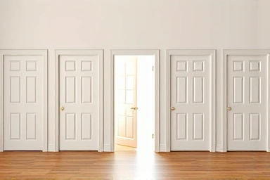 Six doors representing college application choices