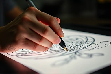 Hand drawing on digital tablet, digital art creation, focused designer, professional skill