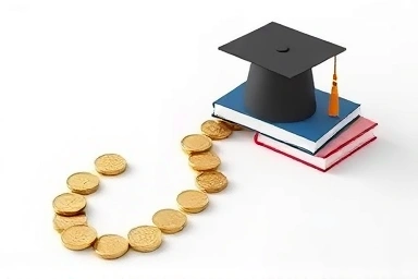 Metaphorical path of coins and books to academic success.