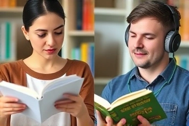 Comparing reading physical English books and listening to audiobooks.